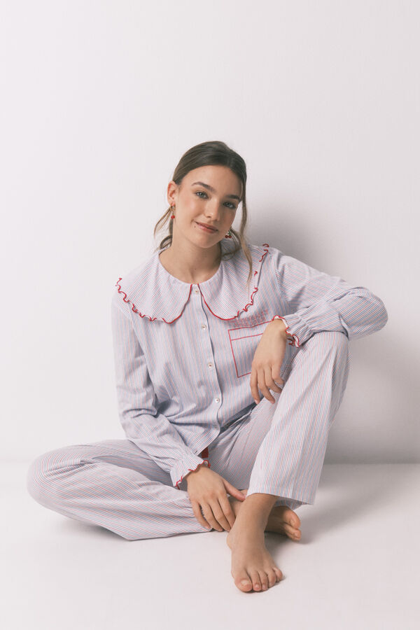 Women'secret Cotton long Peter Pan collar pyjamas blue