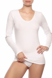 Cotonella Camiseta termal de mujer cuello pico manga larga