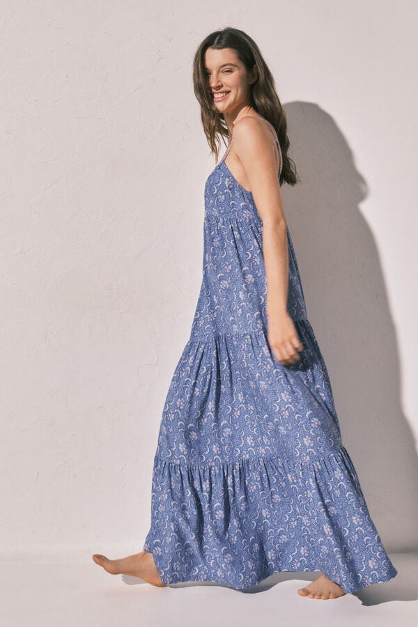 Women'secret Printed strap long dress blue