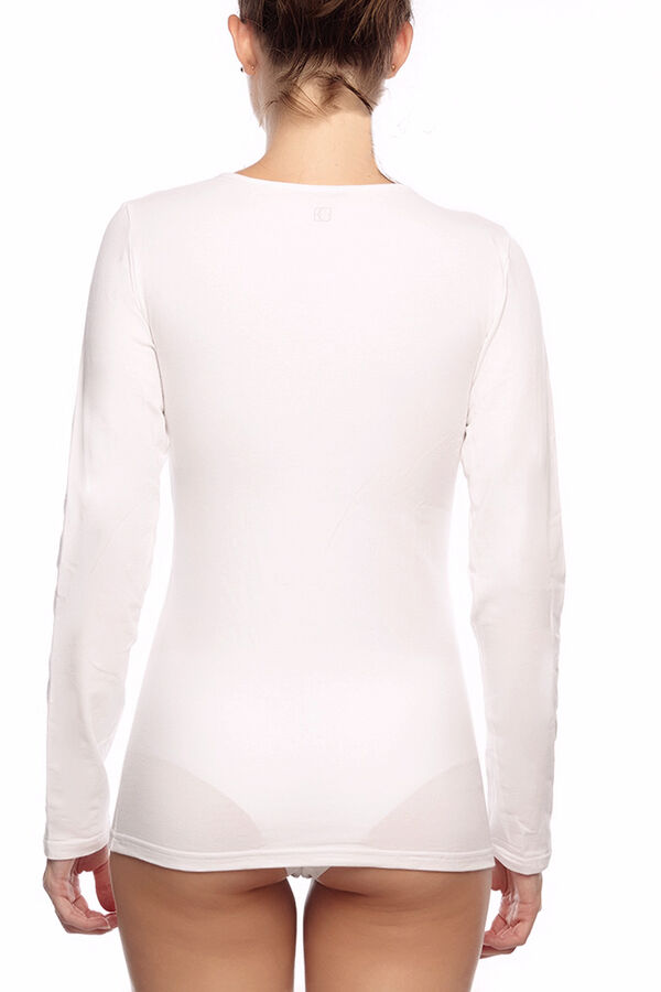 Womensecret Women's thermal V-neck long-sleeved T-shirt blanc