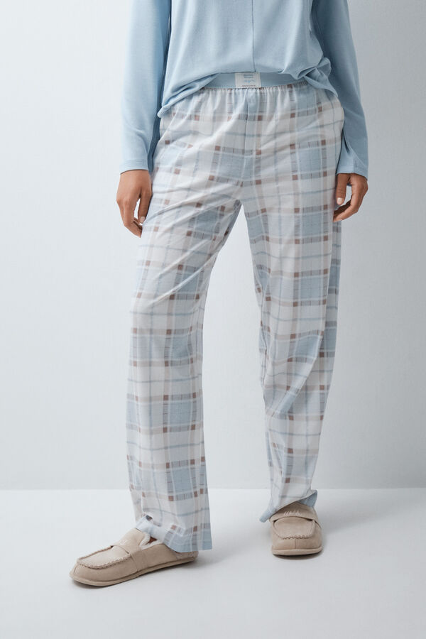Women'secret Plaid cotton long trousers blue