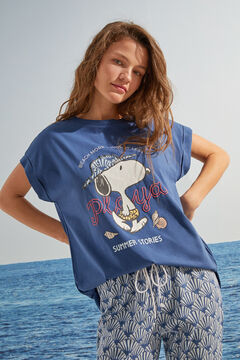 Womensecret Long 100% cotton pyjamas with Snoopy print blue