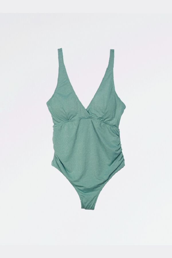 Ohma Lurex maternity crossover neckline swimwear green