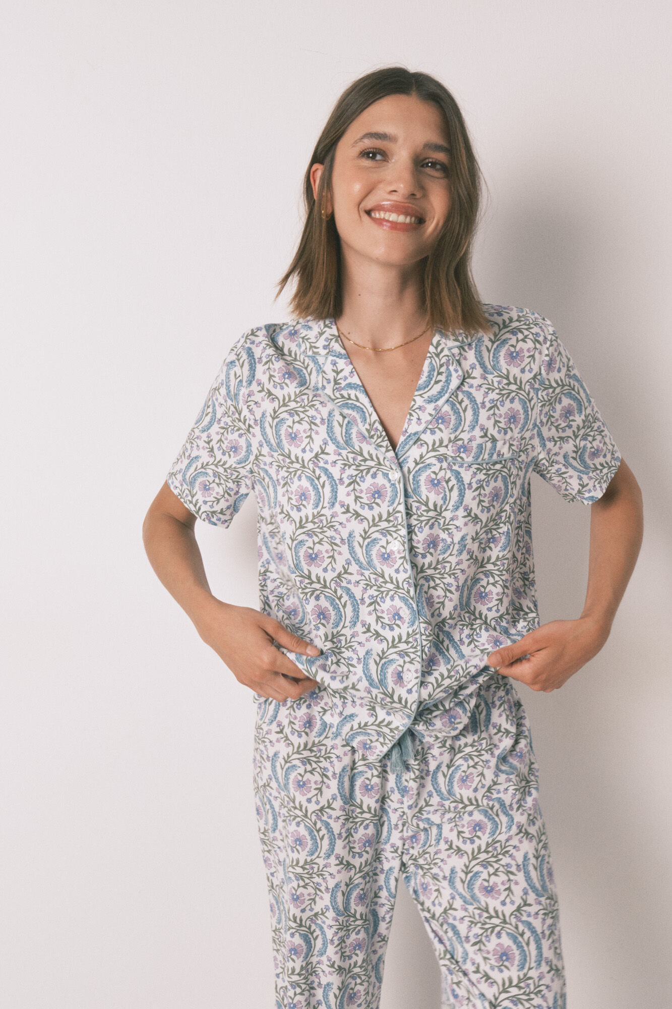 Women'secret Long green floral classic pyjamas