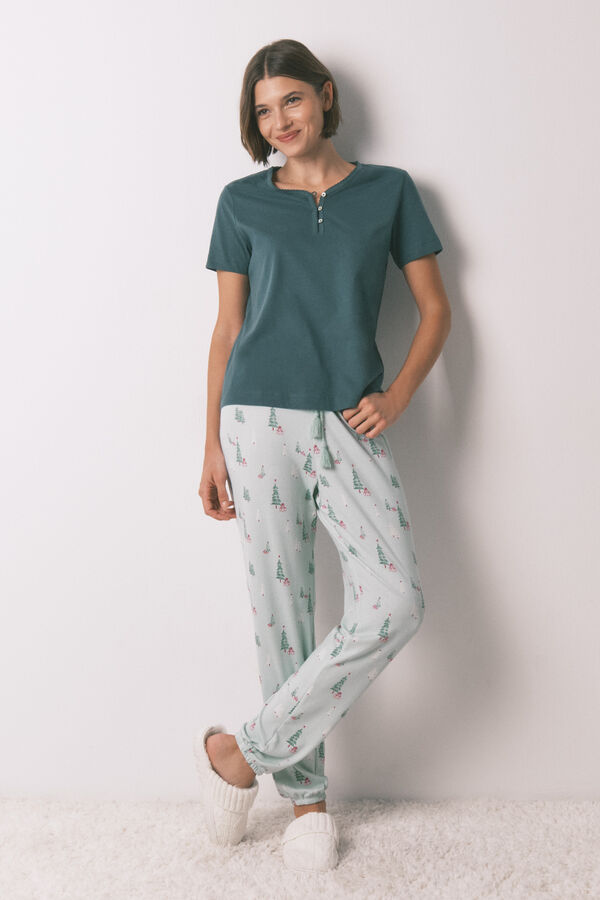 Women'secret Majica kratak rukav od 100% pamuka zelene boje Zelena