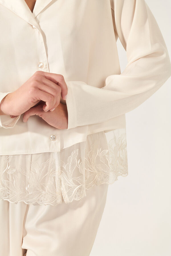 Promise Satin and lace tuxedo-style pyjamas beige