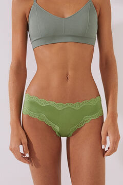 Womensecret Green lace and microfibre wide side Brazilian panty green