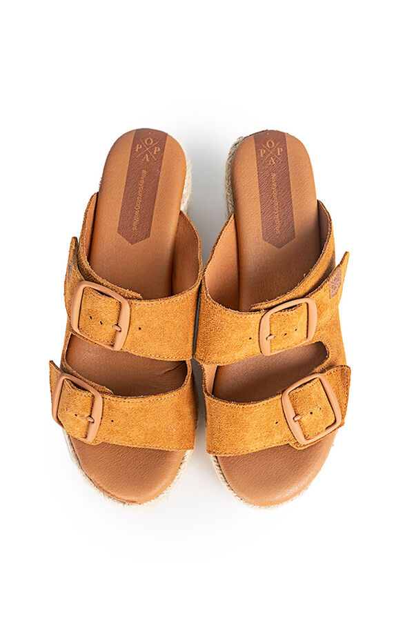Womensecret Aloha split leather low-wedge sandal Smeđa