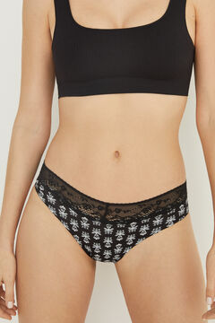 Womensecret Black wide side panty in cotton and lace black