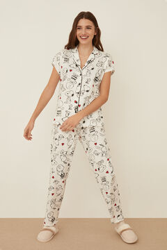 Womensecret Pyjama chemise long 100 % coton Snoopy et Charlie ivoire blanc