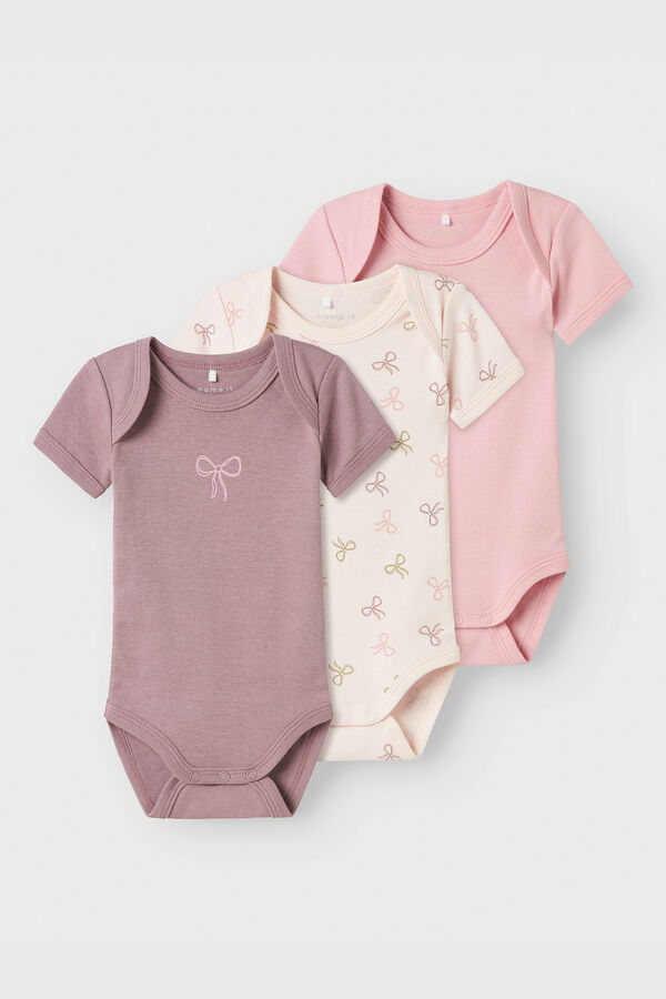 Name it Pack of 3 baby girl bodysuits with bows pink