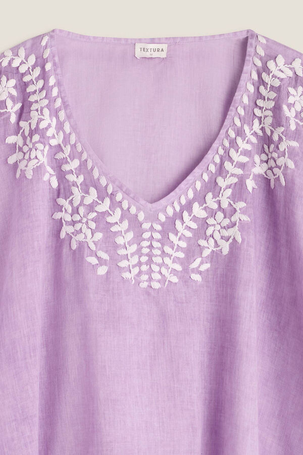 Womensecret Leaf embroidered cotton tunic rózsaszín