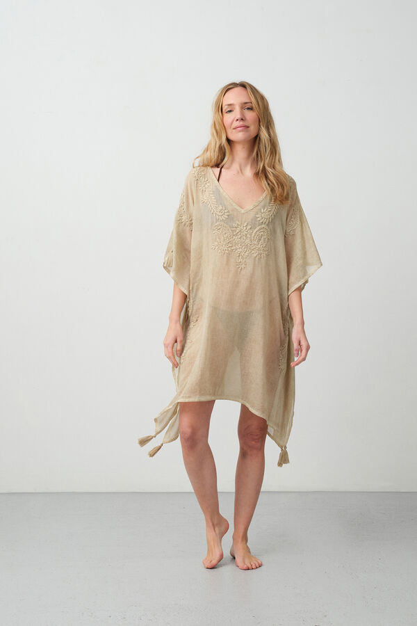 Womensecret Cotton tunic with embroidered detail barna