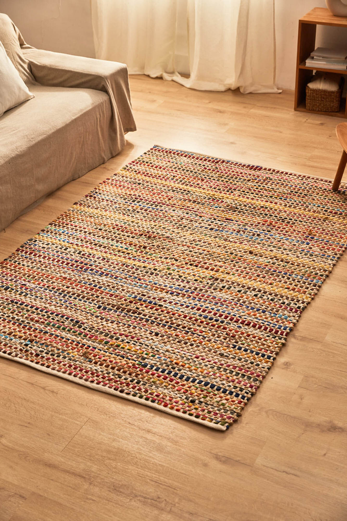Calma House Alfombra de yute y tela multicolor Cando