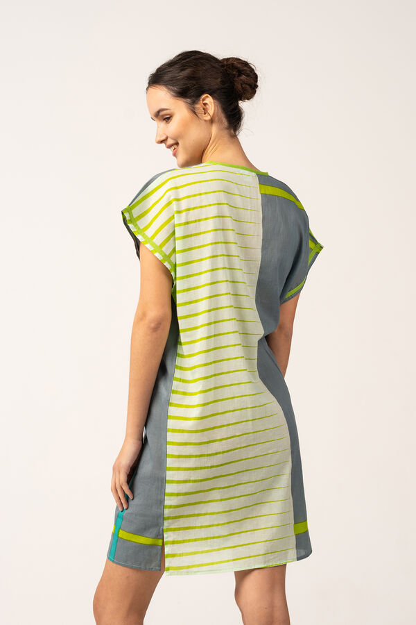 Womensecret Women's beach dress in cotton with green geometric print zöld