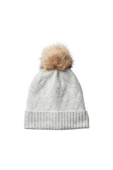 Pieces Gorro de punto con detalle dibujo .Borde vuelto y textura sueva.Contiene pomp&oacute;n. gris