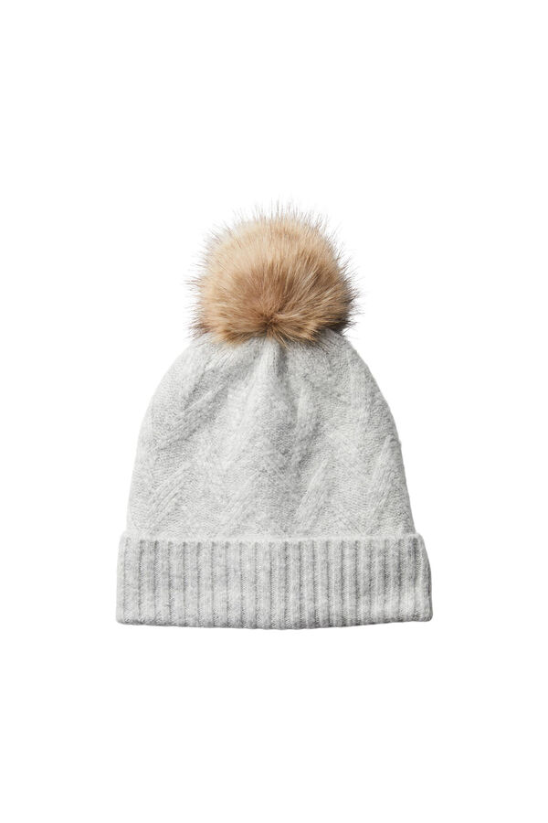 Pieces Gorro de punto con detalle dibujo .Borde vuelto y textura sueva.Contiene pomp&oacute;n. gris