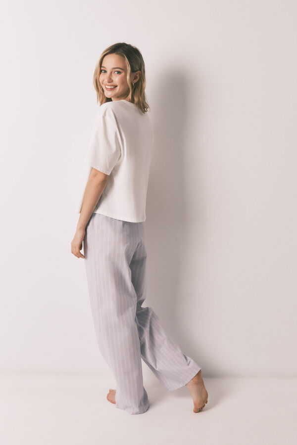 HI&BYE Blue 100% cotton striped long pyjamas beige