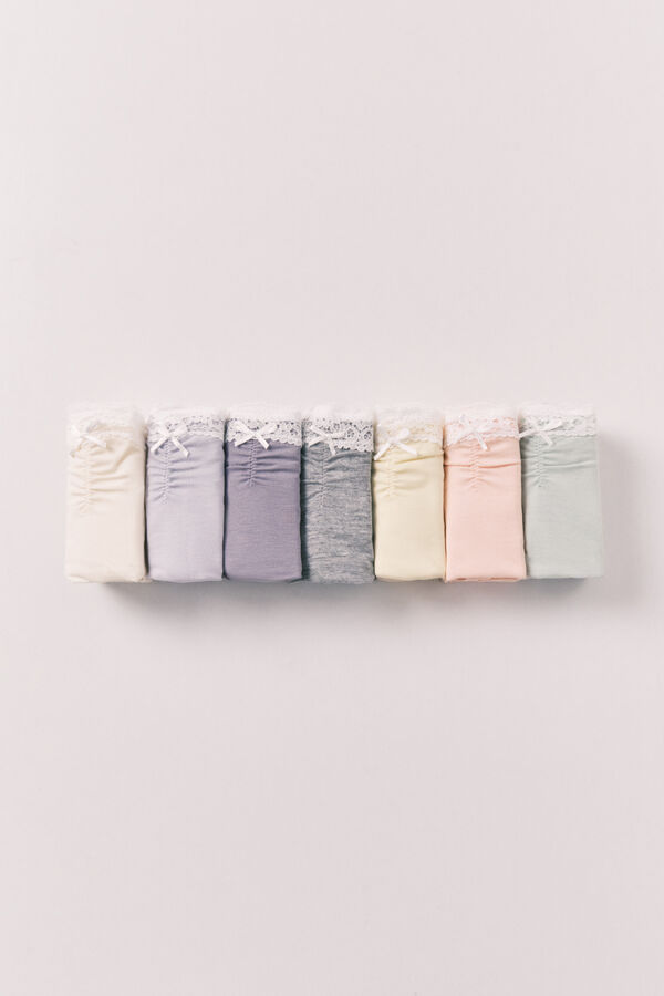 Women'secret Pack 7 cuecas cl&aacute;ssicas em algod&atilde;o lisas de renda branco