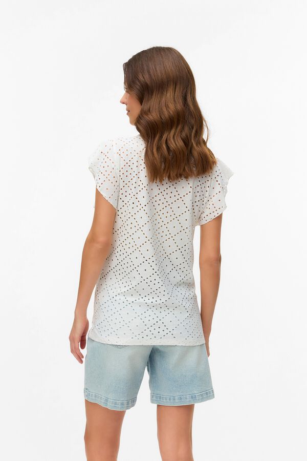 Mamalicious Kurz&auml;rmeliges Maternity-Top mit Lochmuster Wei&szlig;