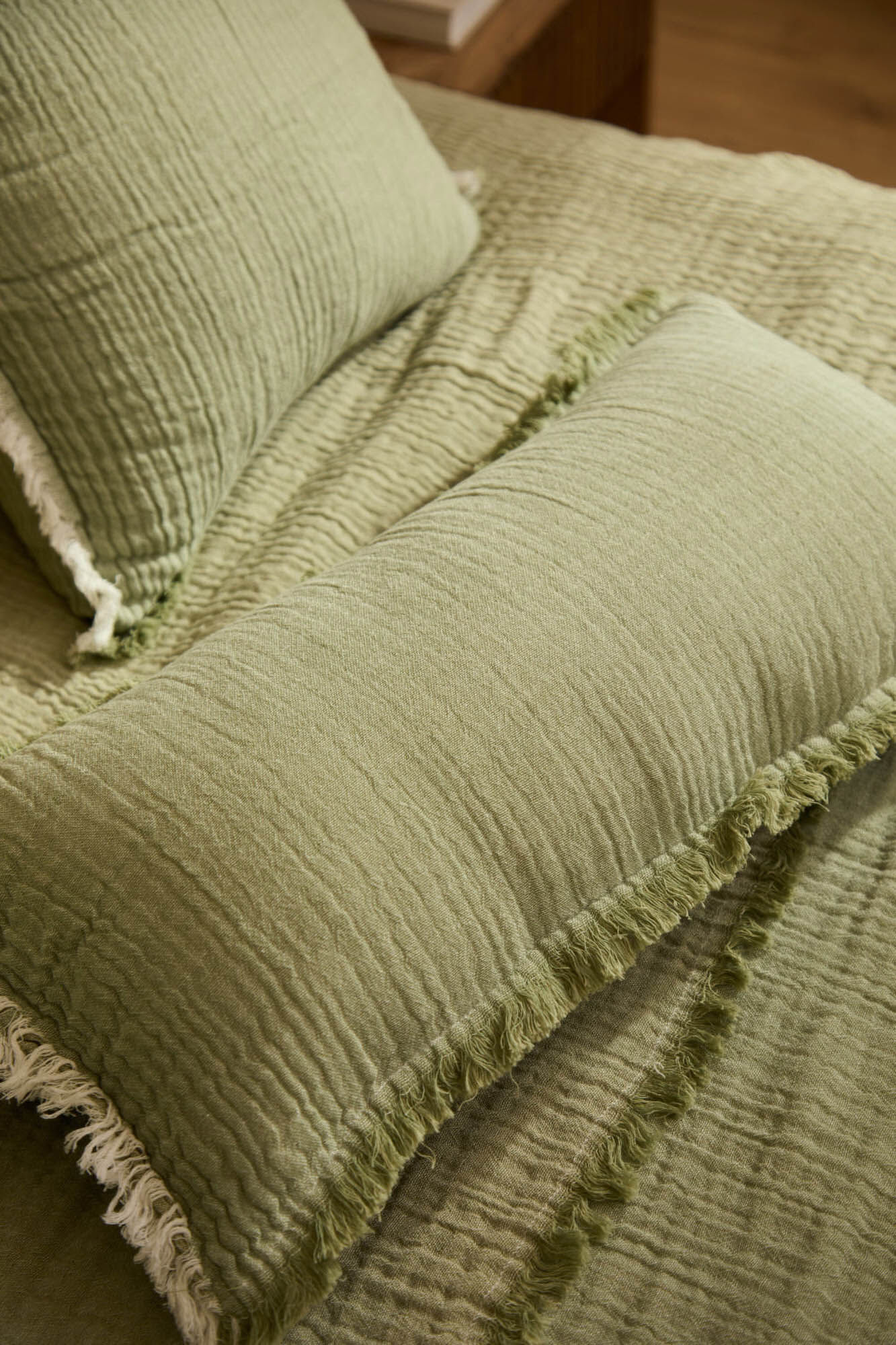 Calma House Rechteckiger H&uuml;lle aus gr&uuml;nem Baumwollmusselin