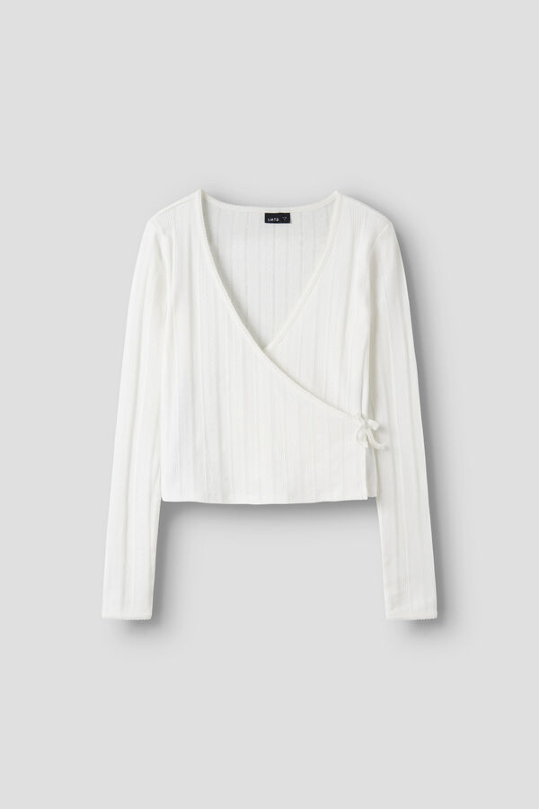 Lmtd Top punto manga larga cruzado con lazada blanco