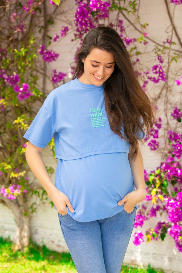 Ohma Camiseta premam&aacute; b&aacute;sica con frase azul