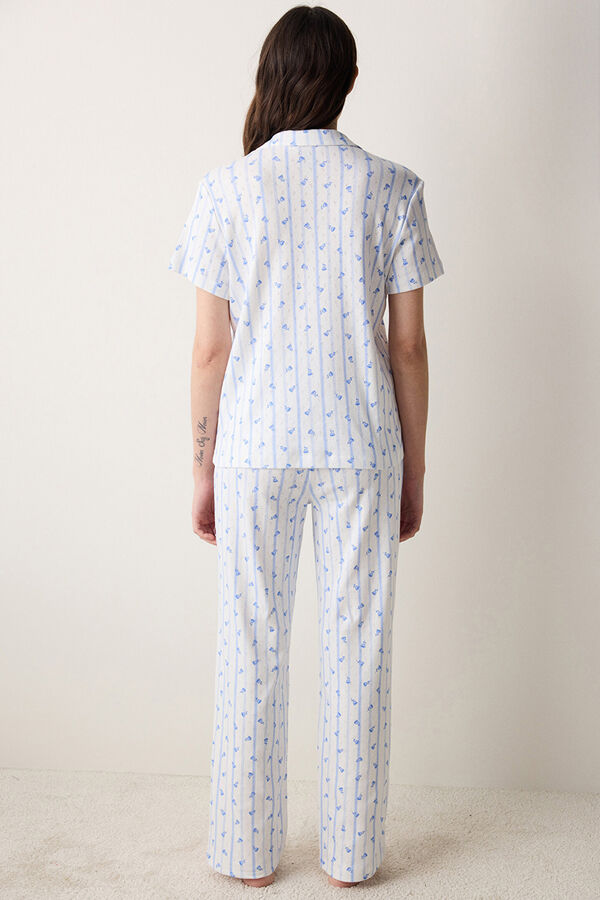 Penti long pyjamas floral and striped shirt pajama set beige