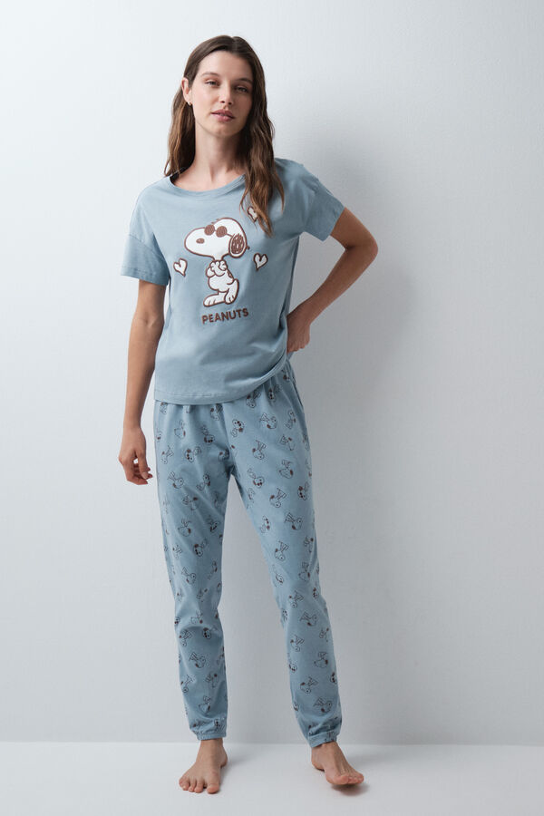 Women'secret Snoopy 3D short sleeve long pyjamas blue