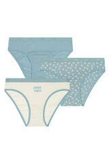 Womensecret Pack of 3 pairs of girls' printed briefs with elasticated waist Blau