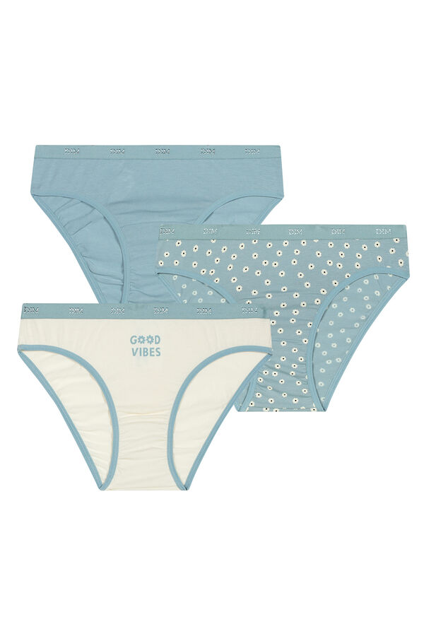 Womensecret Pack of 3 pairs of girls' printed briefs with elasticated waist Blau
