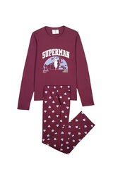 Women'secret Pijama largo algod&oacute;n Superman granate burdeos