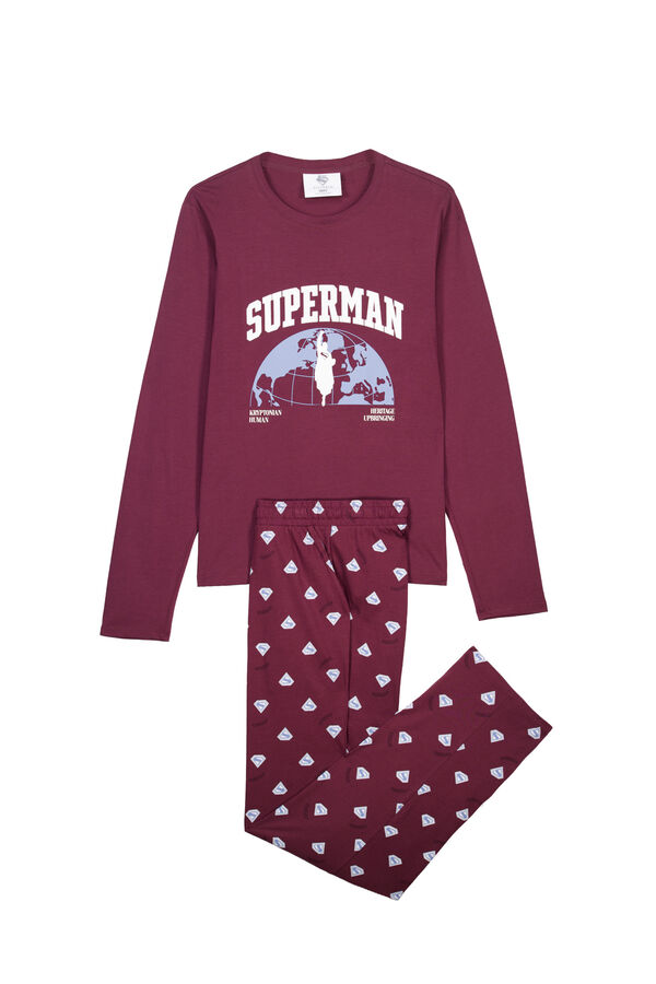Women'secret Pijama largo algod&oacute;n Superman granate burdeos