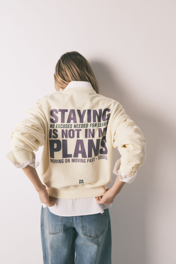 HI&BYE Yellow cotton terry short plain sweatshirt printed