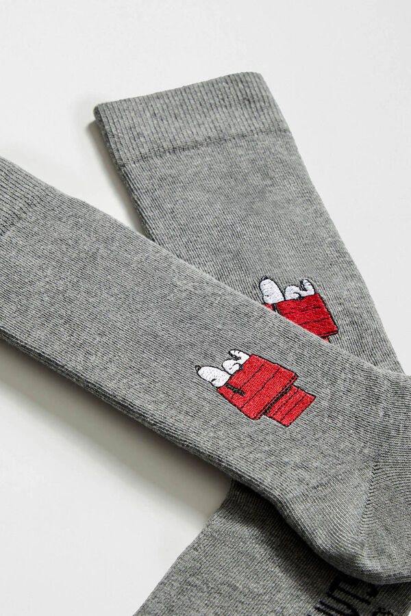 Besocks Calcetines altos SNOOPY algod&oacute;n org&aacute;nico gris estampado