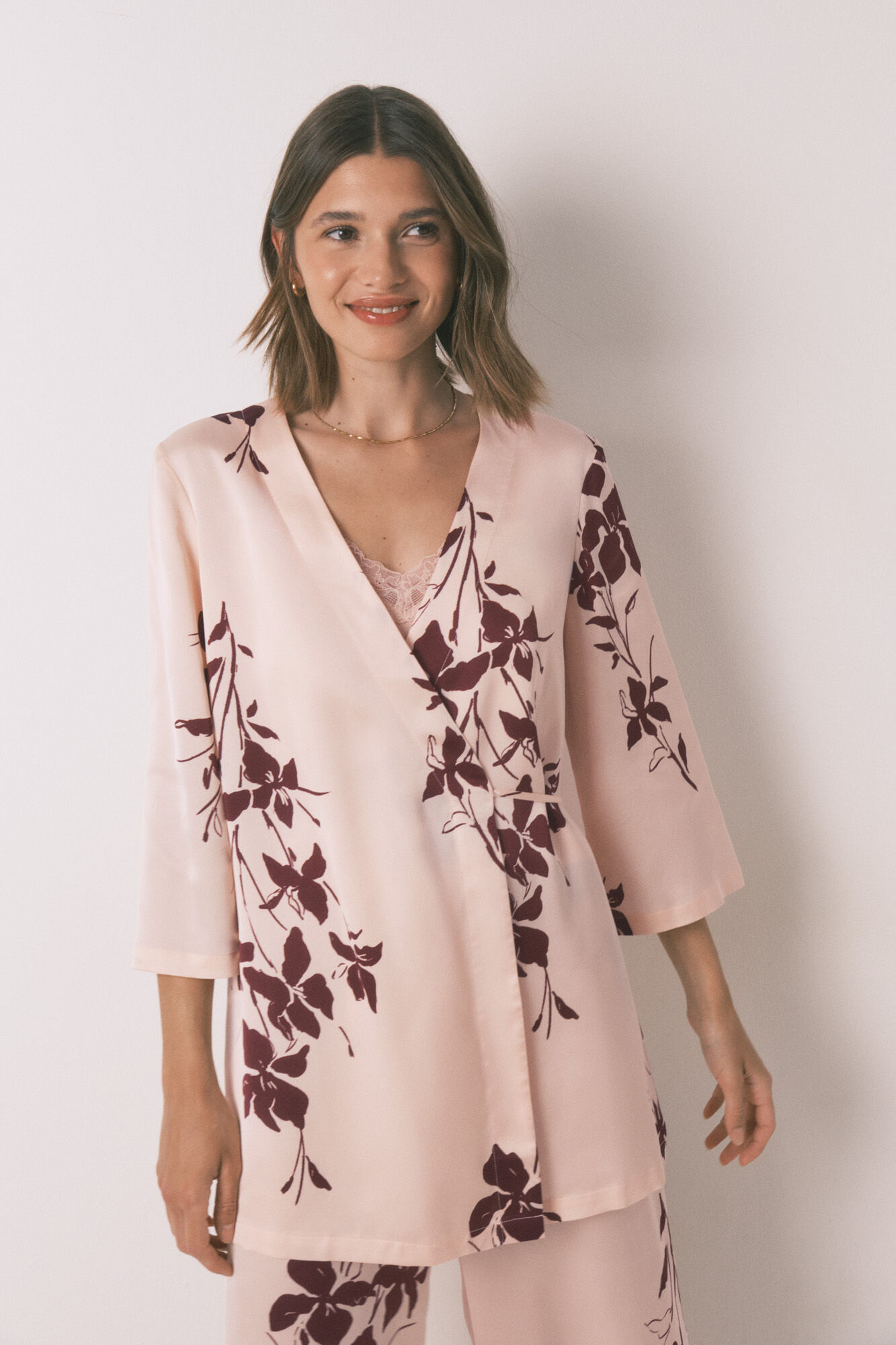 Women'secret 3-piece pink satin floral set