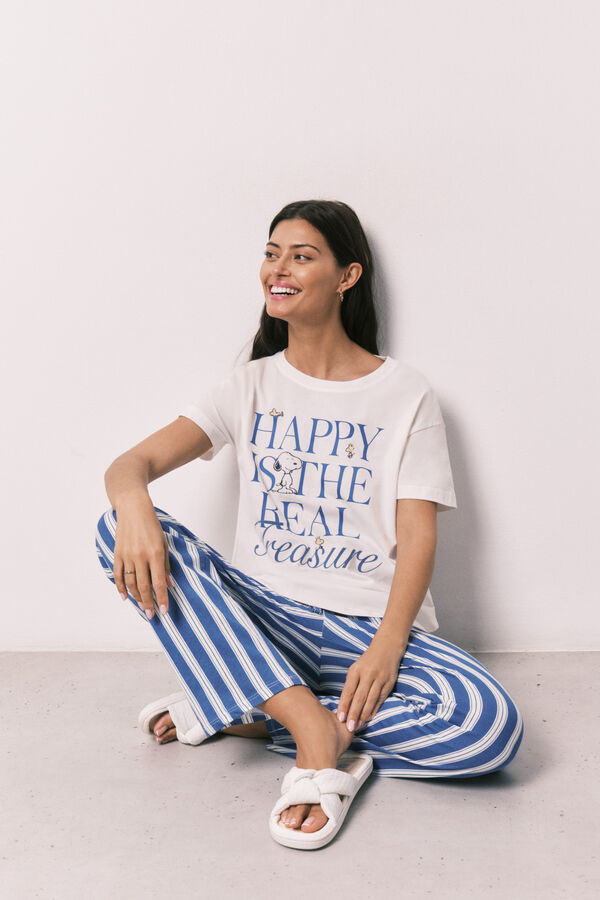 Women'secret Pyjama Snoopy manches courtes en coton Happy beige