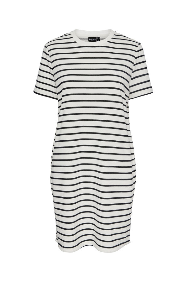 Womensecret Terrycloth dress with short sleeves and closed neck. Striped print. fehér