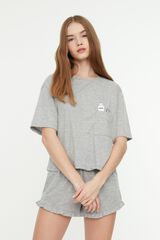 Trendyol Crew neck regular cotton pajama grey