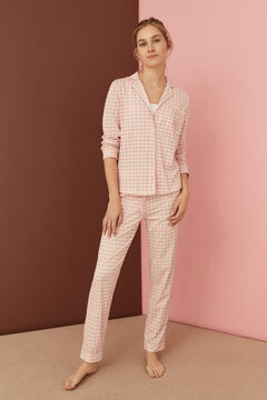 Womensecret La Vecina Rubia Vichy-kockás hosszú, inges pizsama 100% pamutból. rózsaszín