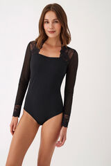 Promise Body manga larga encaje negro