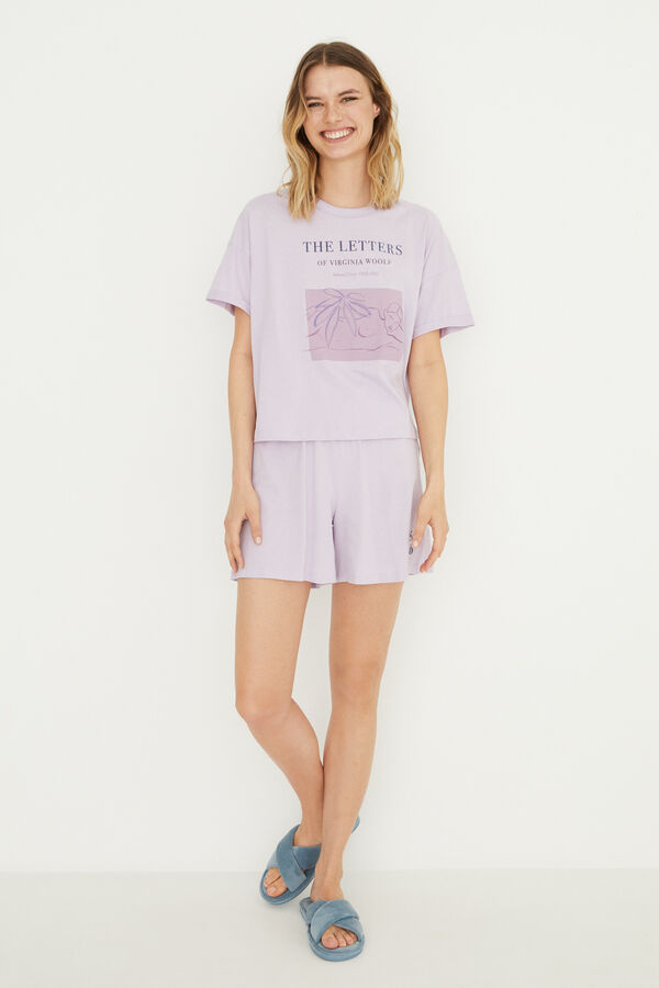 Womensecret Pijama curto morado 100% algodão rosa