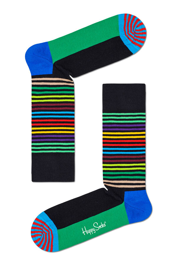 Happy Socks Meias riscas finas preto e verde preto