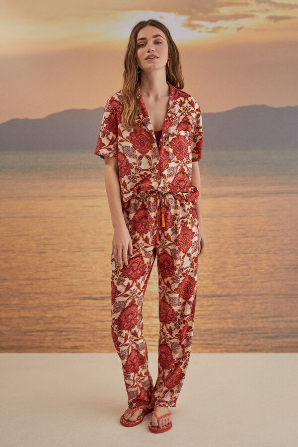 Womensecret Lager Pyjama Hemdlook Print Braun