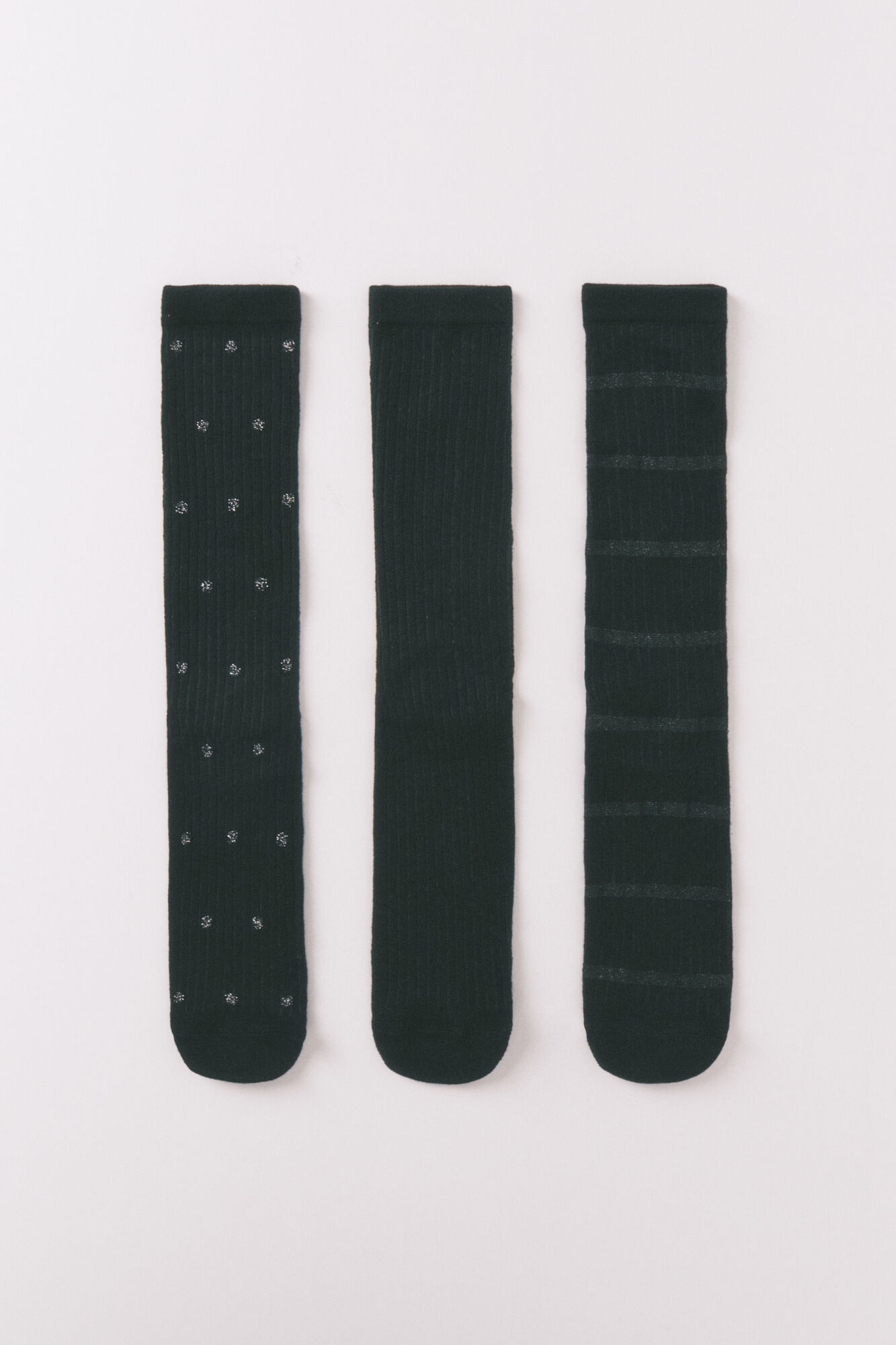 Women'secret Pack of 3 long black shiny cotton socks