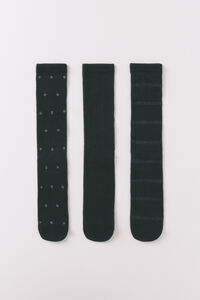 Women'secret Pack of 3 long black shiny cotton socks