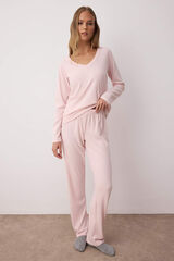 Trendyol Conjunto pijama invierno canalé rosa rosa