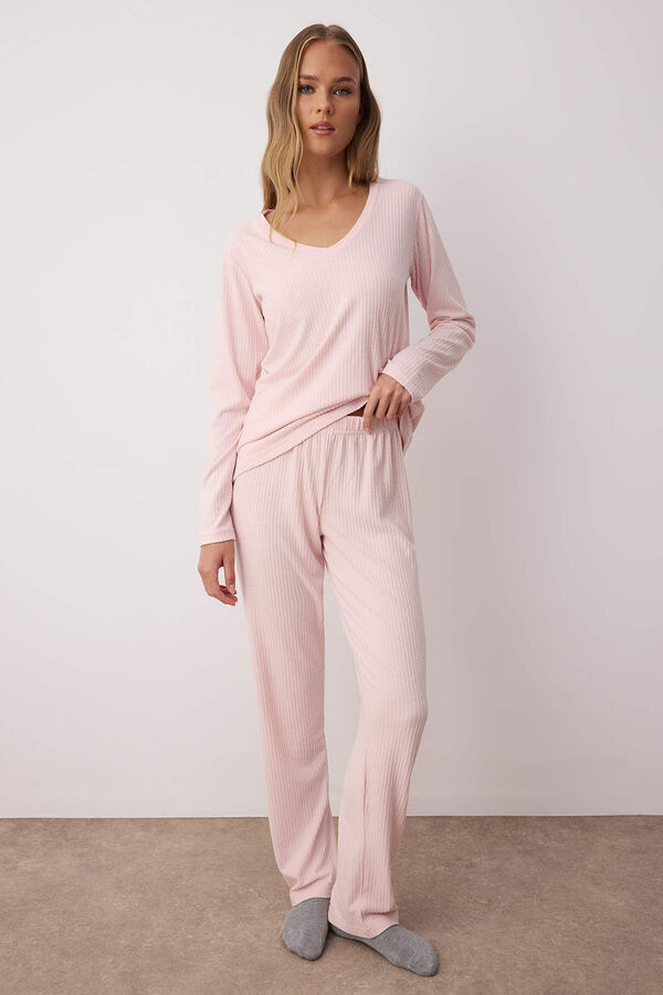 Trendyol Conjunto pijama invierno canalé rosa rosa