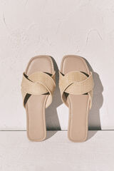 Women'secret Beige raffia mule sandals nude