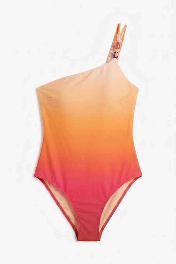 Women'secret Orange printed asymmetric neckline shaping swimwear brown